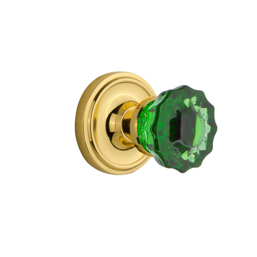 Nostalgic Warehouse CLACRE Colored Crystal Classic Rosette Passage Crystal Emerald Glass Door Knob in Polished Brass